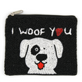 "I Woof You" Dog Seed Bead Coin Pouch  – Black