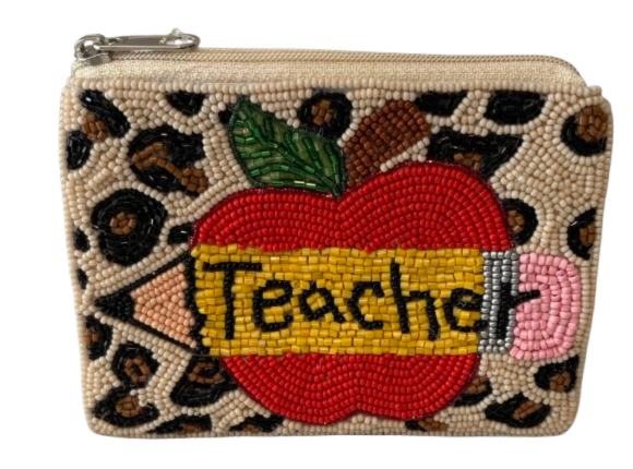 Teacher Apple Seed Bead Coin Purse