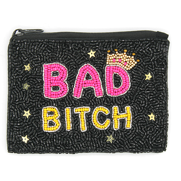 Bad Bitch Seed Bead Coin Purse – Black