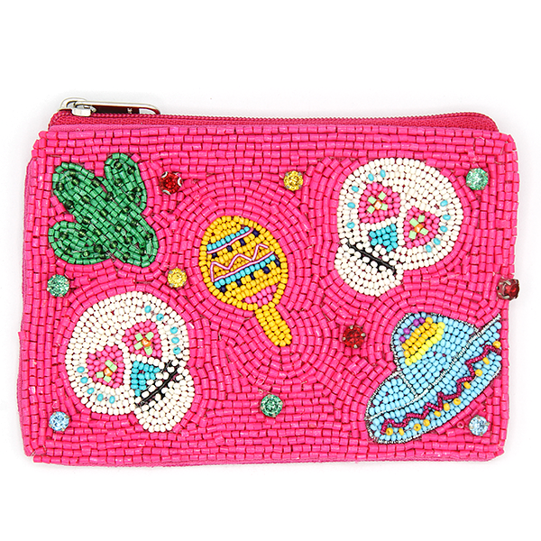 Fiesta Skull Seed Bead Coin Purse