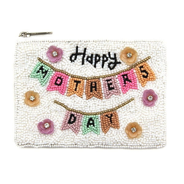 Happy Mother's Day Seed Bead Coin Purse – White Multi-Colored
