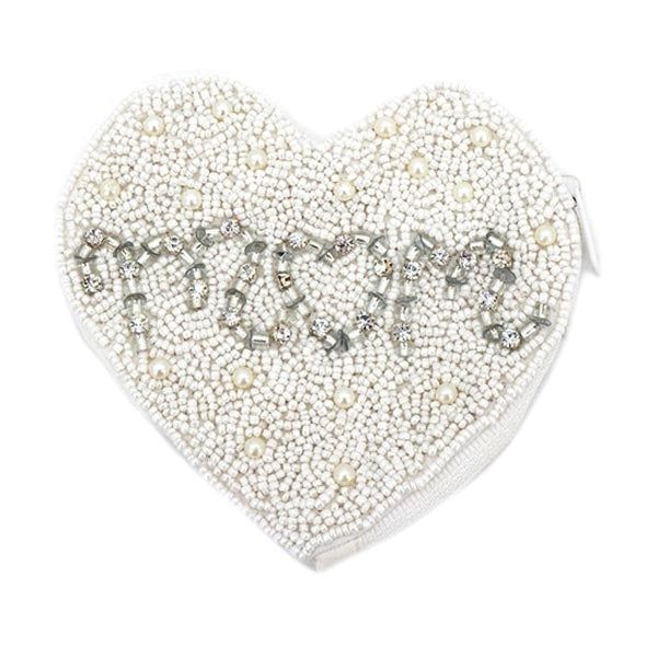 Heart shaped "Mom" Seed Bead Coin Purse
