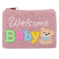 "Welcome Baby" Seed Bead Coin Purse Pink